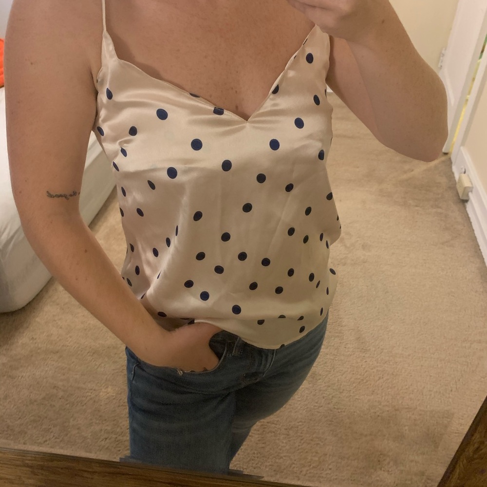 Pink & Navy Polka Dot Spaghetti Strap Top
